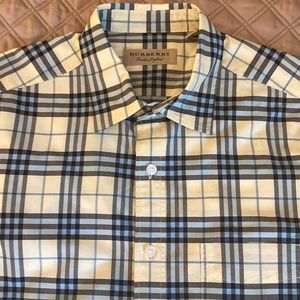 Burberry Yellow and Blue Plaid Casual Button Down Shirt